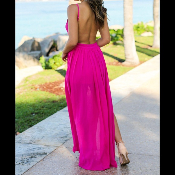 Saved By The Dress Women Hot Pink Fuschia Backless Maxi Dress Size XS NWT - Picture 4 of 5